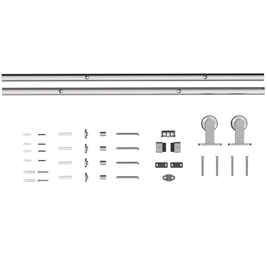 HOMCOM Sliding Door Hardware Kit Smooth Quiet 304 Stainless Steel for 180cm Track Sliver Tone