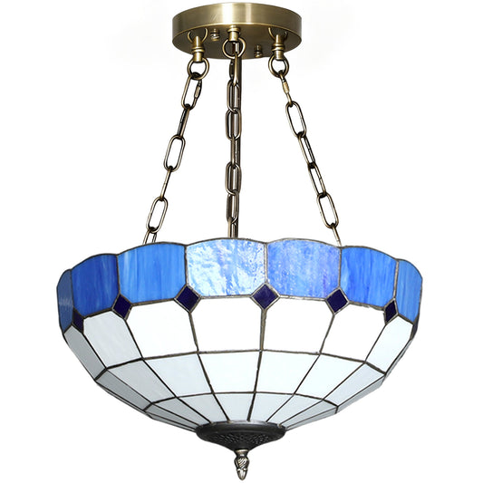HOMCOM Tiffany Style Ceiling Light, Vintage Chandelier with 3 E27 Sockets, Semi Flush Mount for Living Room, Bulbs Not Included