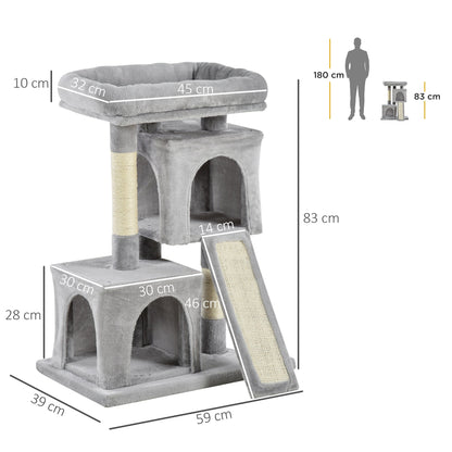 PawHut Cat Tree for Indoor Cats 81cm Cat Scratching Post Scratch Board Kitten Tower Climbing Frame Grey