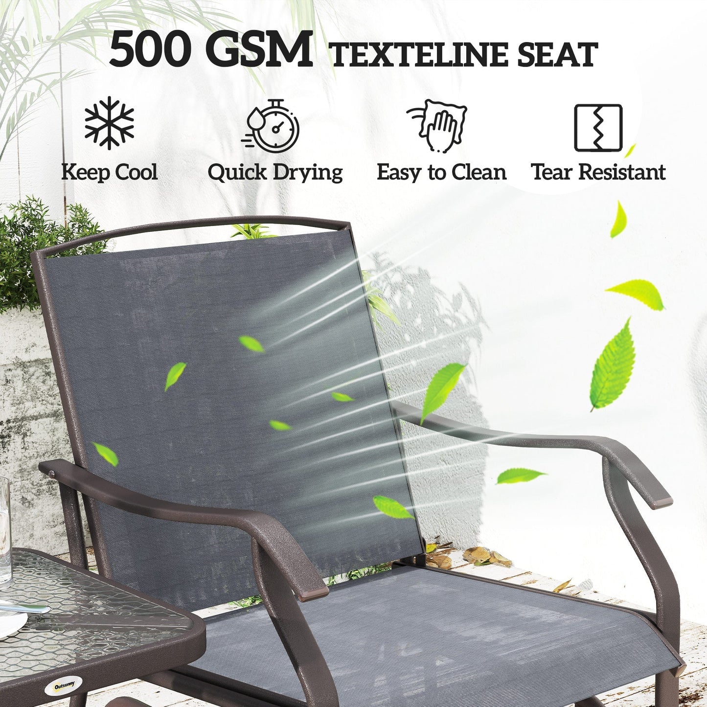 Outsunny Glider Rocking Chair & Table Set 2 Single Seaters Rocker Garden Swing Chair Patio Furniture Bistro Set Grey